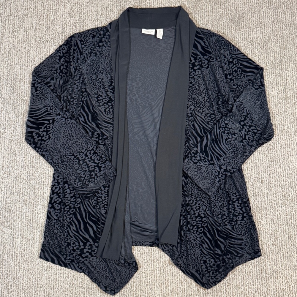 Chicos Womens 2 L Open Front Cardigan Sweater Animal Patchwork Burnout Velvet